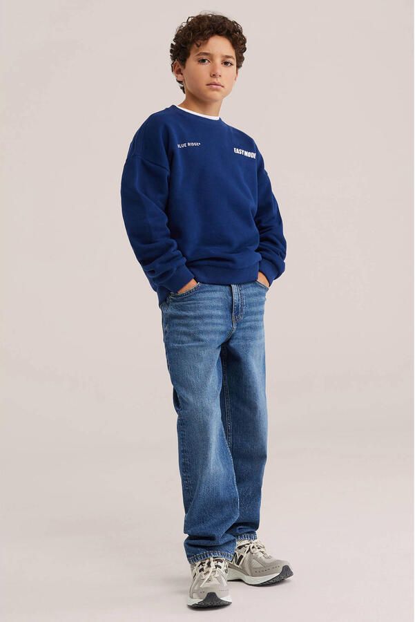 WE Fashion Blue Ridge sweater met backprint donkerblauw