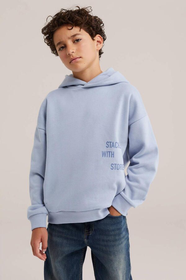 WE Fashion Blue Ridge sweater met backprint lichtblauw