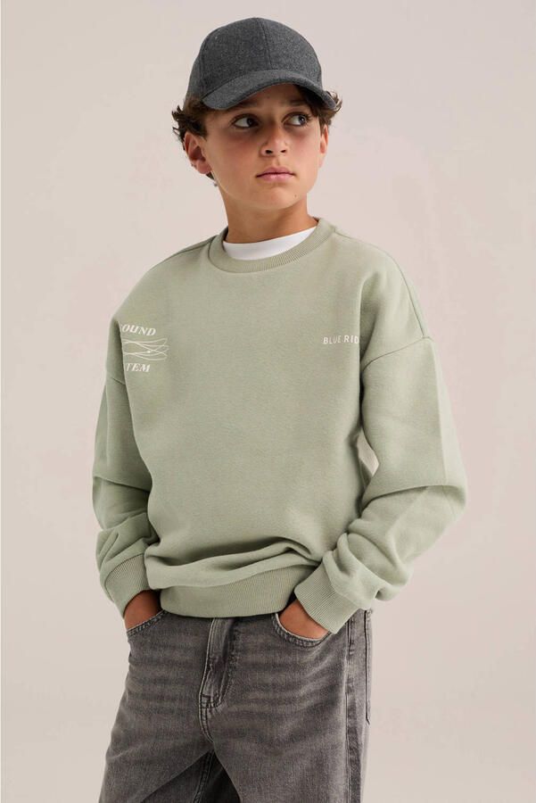 WE Fashion Blue Ridge sweater met backprint lichtgroen