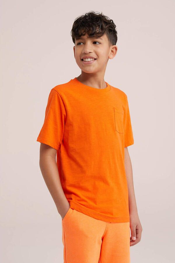 WE Fashion T-shirt oranje Jongens Katoen Ronde hals Effen 110 116 - Foto 3