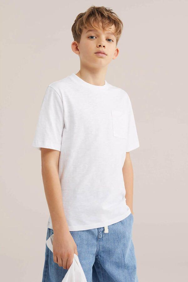 WE Fashion T-shirt wit Jongens Katoen Ronde hals Effen 110 116 - Foto 4