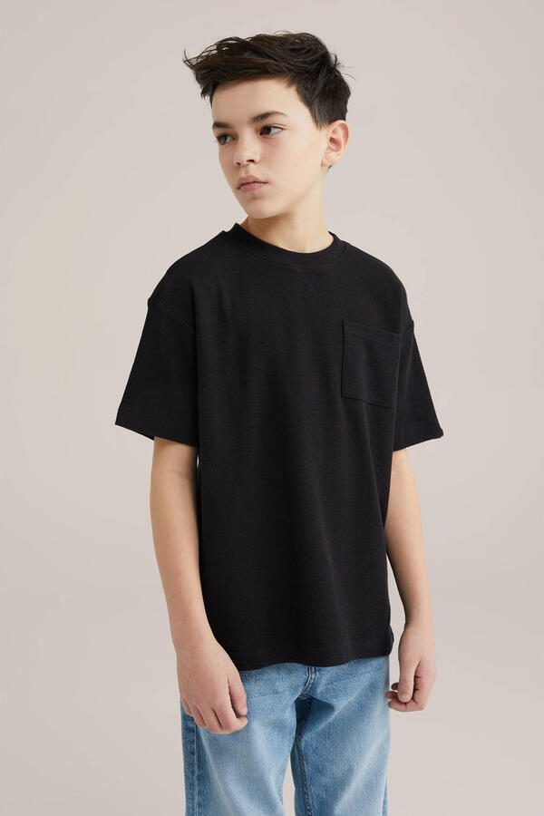 WE Fashion Blue Ridge T-shirt zwart fijn gebreid Jongens Katoen Ronde hals - Foto 2