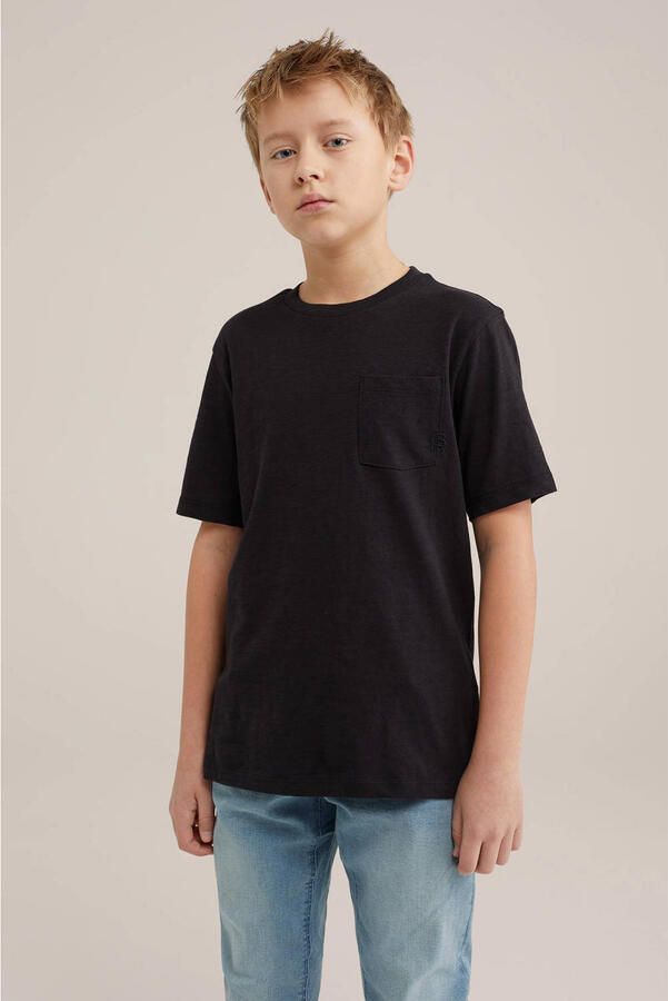 WE Fashion T-shirt zwart Jongens Katoen Ronde hals Effen 110 116