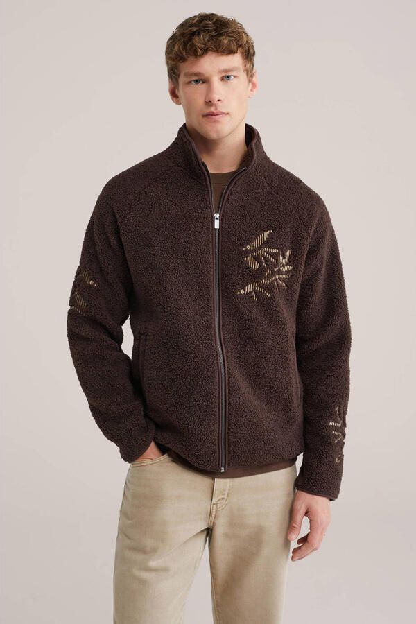 WE Fashion Blue Ridge teddy fleecevest donkerbruin