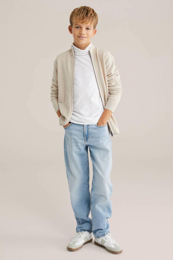 WE Fashion Blue Ridge vest beige fijn gebreid