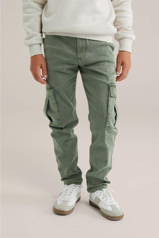 WE Fashion Blue Ridge waist tapered jeans donkergroen