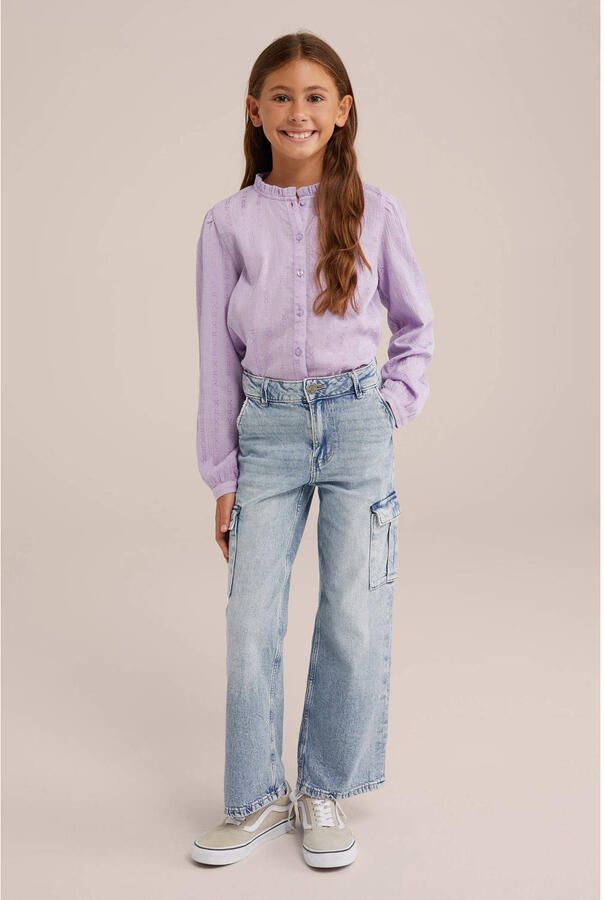 WE Fashion high waist loose fit jeans lichtblauw Meisjes Denim Effen 104 - Foto 2