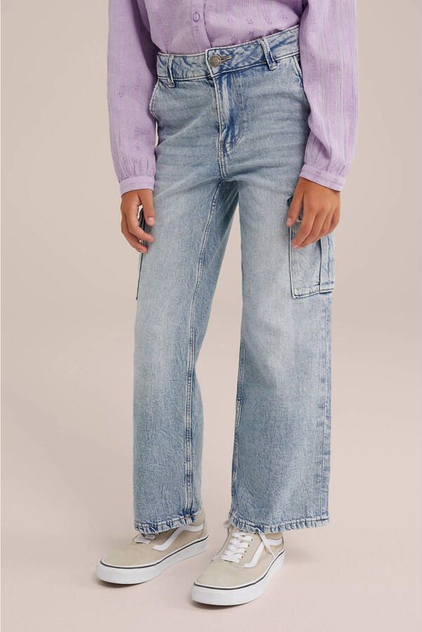 WE Fashion high waist loose fit jeans lichtblauw Meisjes Denim Effen 104 - Foto 3