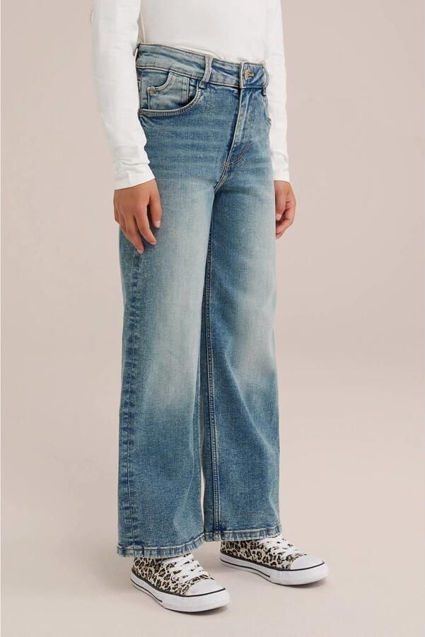 WE Fashion high waist wide leg jeans green cast denim Blauw Meisjes Stretchdenim 122 - Foto 3