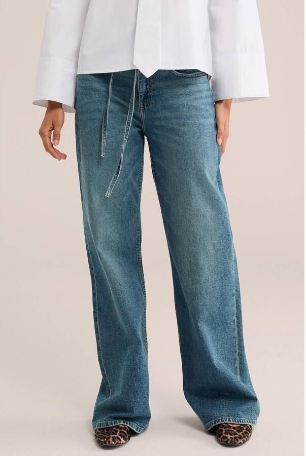 WE Fashion Blue Ridge wide leg jeans met ceintuur mediumblauw