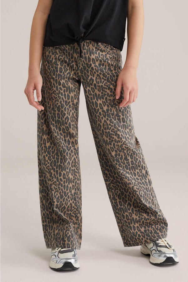 WE Fashion Blue Ridge wide leg jeans met panterprint bruin