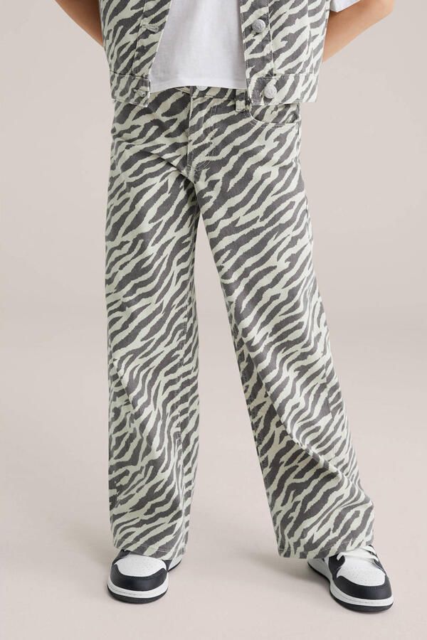 WE Fashion Blue Ridge wide leg jeans met zebraprint ecru