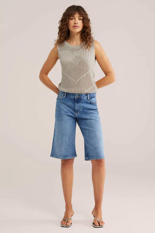 WE Fashion Blue Ridge wide leg regular waist bermuda short dark blue denim - Foto 2