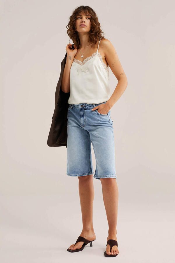 WE Fashion Blue Ridge wide leg regular waist bermuda short medium blue denim - Foto 3