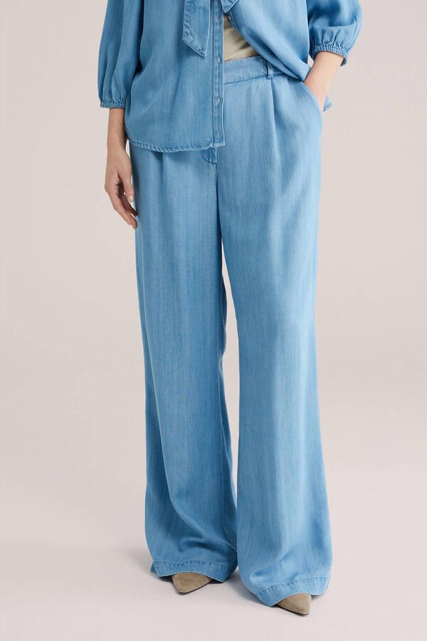 WE Fashion Blue Ridge wide leg regular waist broek light blue denim
