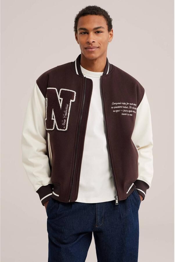 WE Fashion bomberjack met borduursels en backprint donkerbruin
