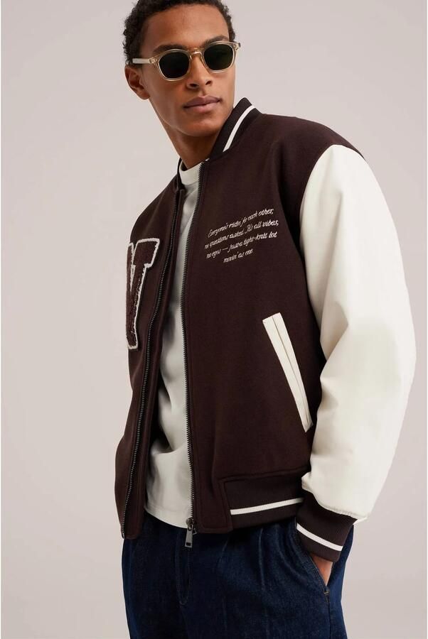 WE Fashion bomberjack met borduursels en backprint donkerbruin - Foto 3