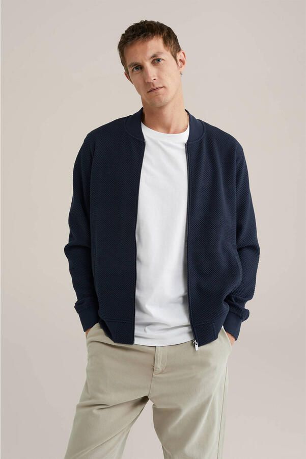 WE Fashion bombervest met textuur donkerblauw