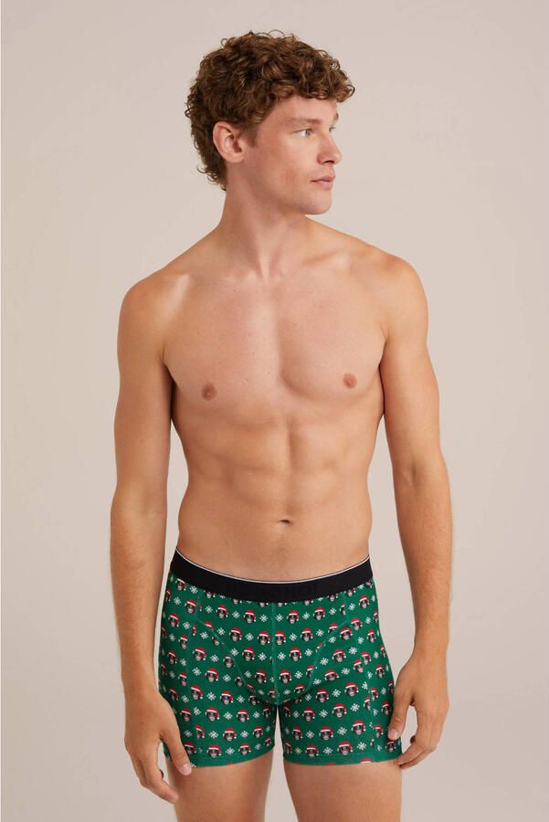 WE Fashion boxershort met kerst print groen