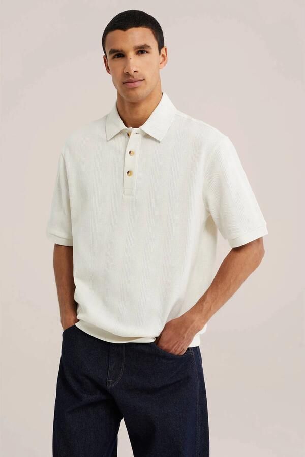 WE Fashion boxy gebreide polo ivoor