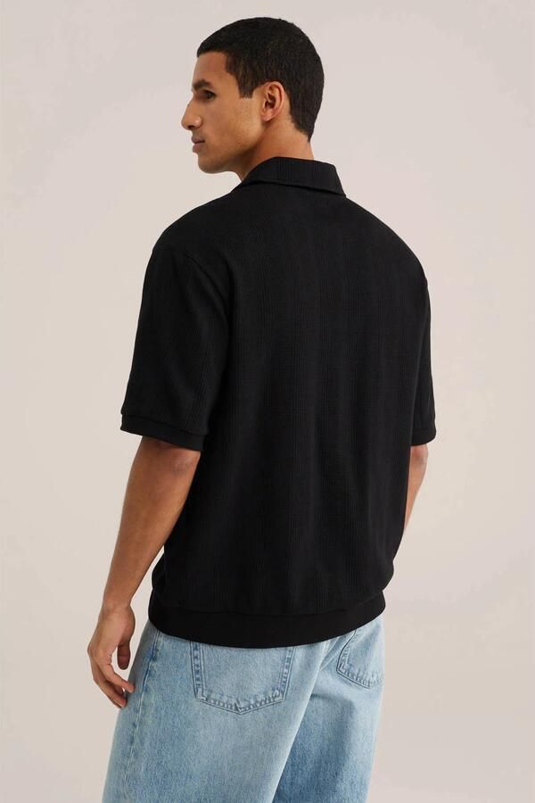 WE Fashion boxy gebreide polo zwart - Foto 2