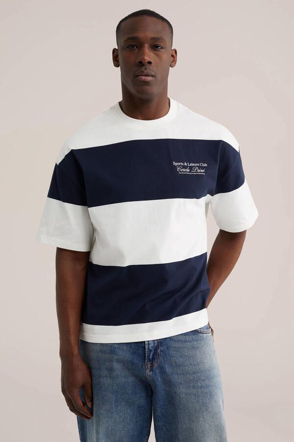 WE Fashion boxy gestreept T-shirt donkerblauw