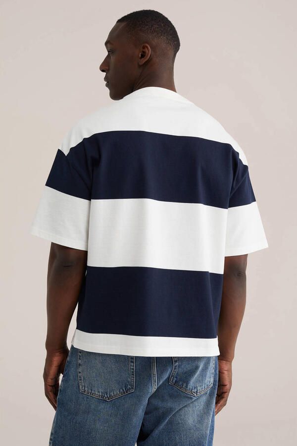 WE Fashion boxy gestreept T-shirt donkerblauw - Foto 2