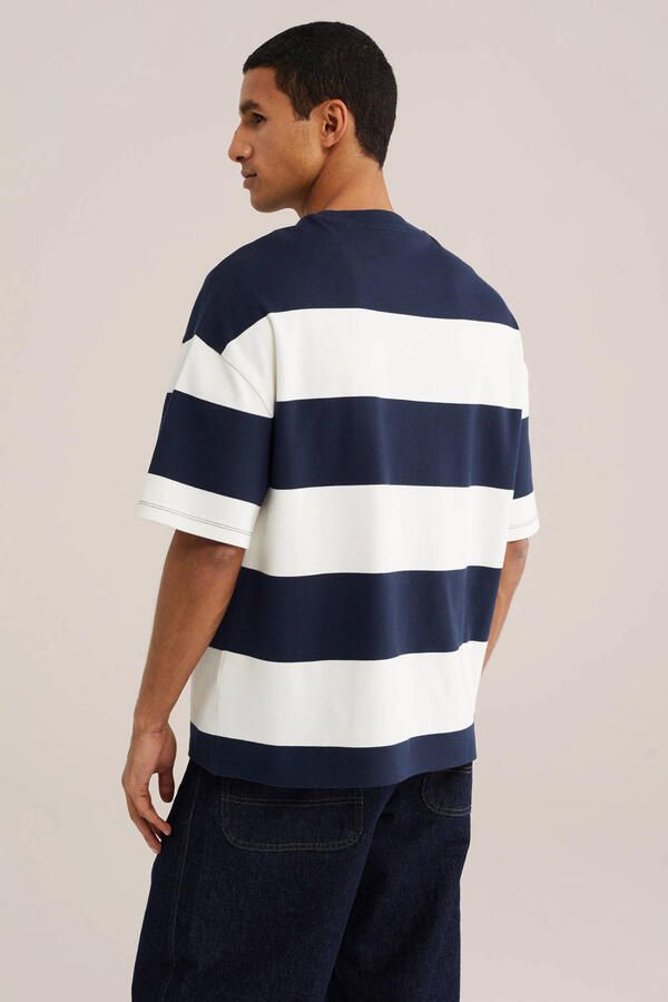 WE Fashion boxy gestreept T-shirt donkerblauw - Foto 3