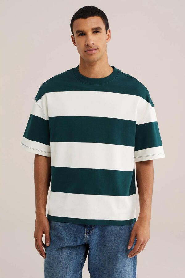WE Fashion boxy gestreept T-shirt donkergroen