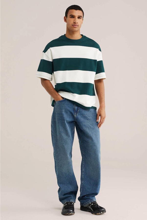 WE Fashion boxy gestreept T-shirt donkergroen - Foto 3