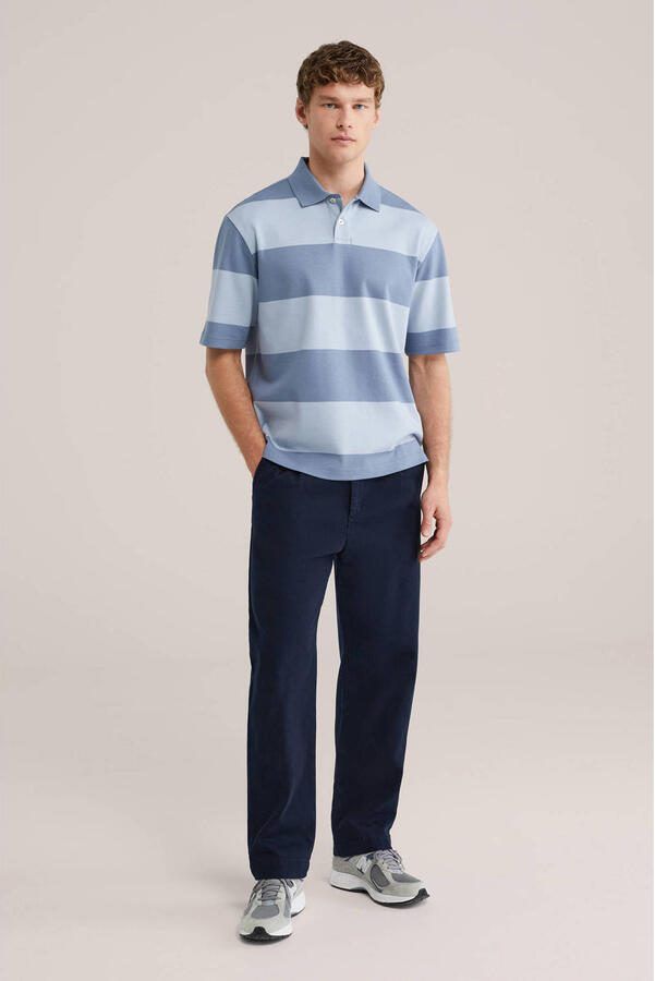 WE Fashion boxy gestreepte polo blauw