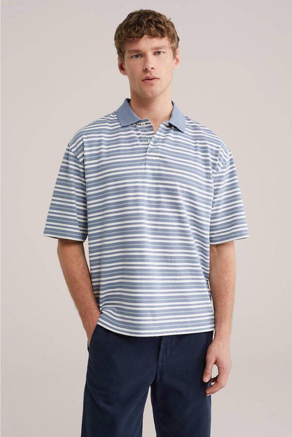 WE Fashion boxy gestreepte polo blauw