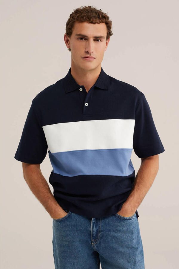 WE Fashion boxy gestreepte polo blauw