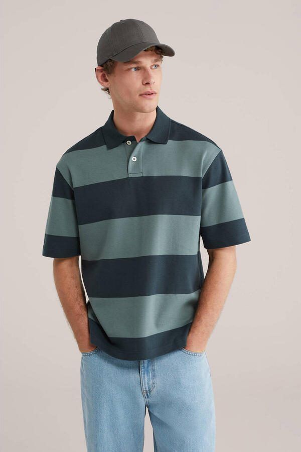 WE Fashion boxy gestreepte polo groen