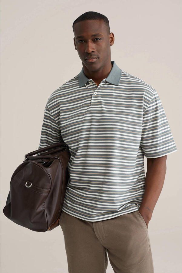 WE Fashion boxy gestreepte polo groen