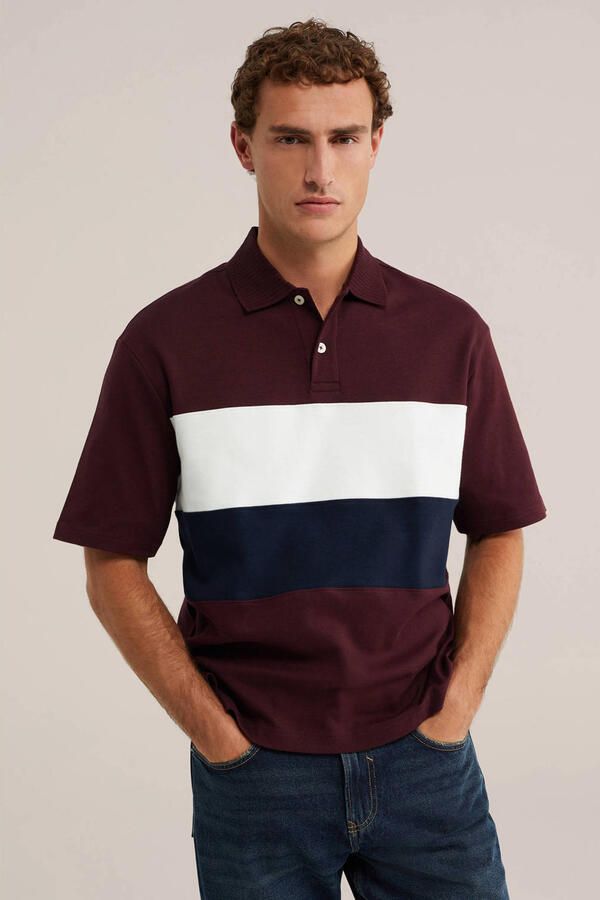 WE Fashion boxy gestreepte polo umberwine