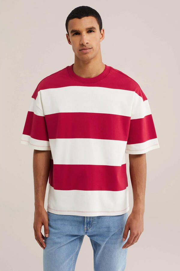 WE Fashion boxy gestreepte T-shirt rood