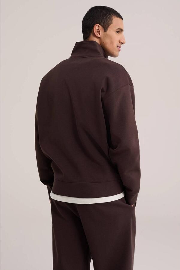 WE Fashion boxy interlock trui met broderie donkerbruin - Foto 3