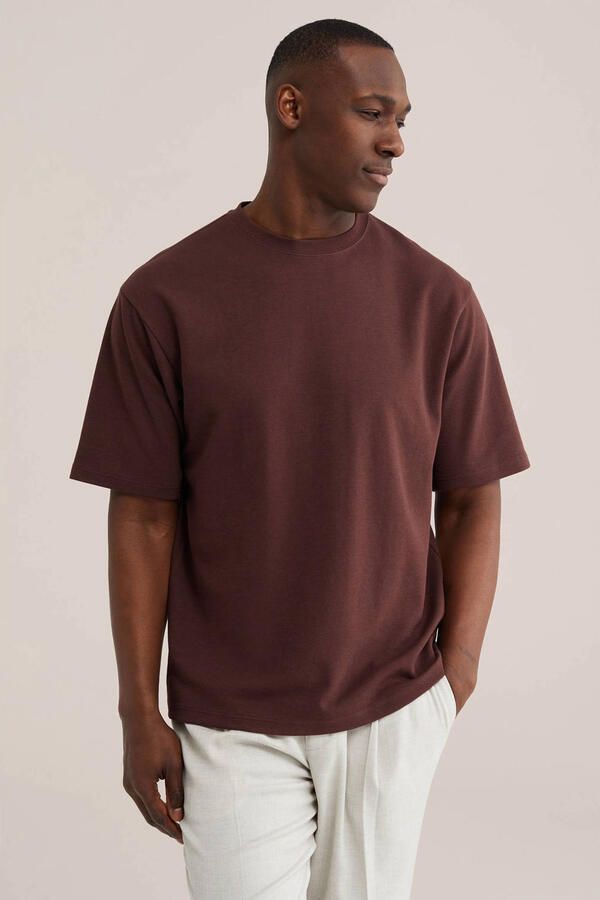 WE Fashion boxy T-shirt donkerrood