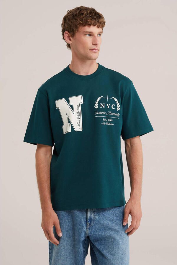 WE Fashion boxy T-shirt met backprint donkergroen