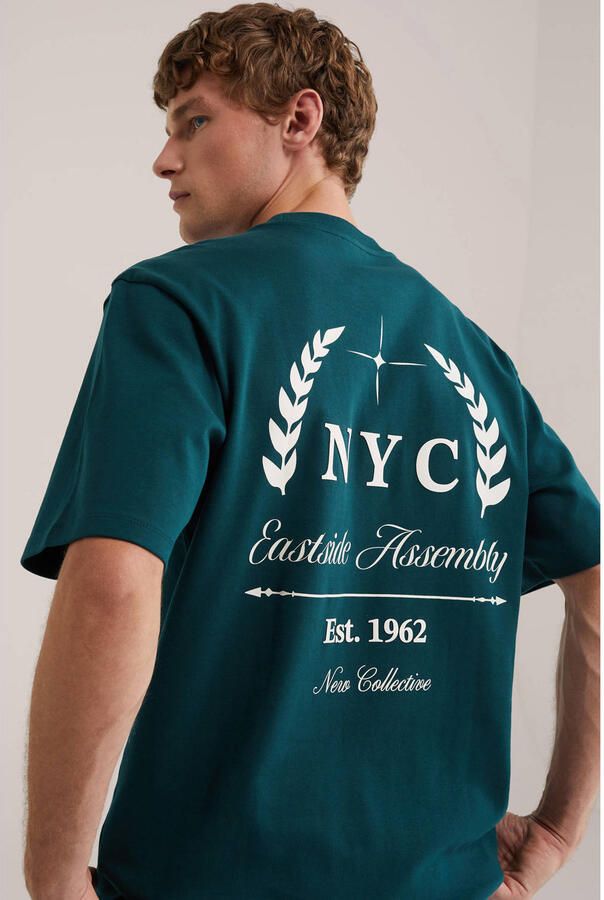 WE Fashion boxy T-shirt met backprint donkergroen - Foto 3