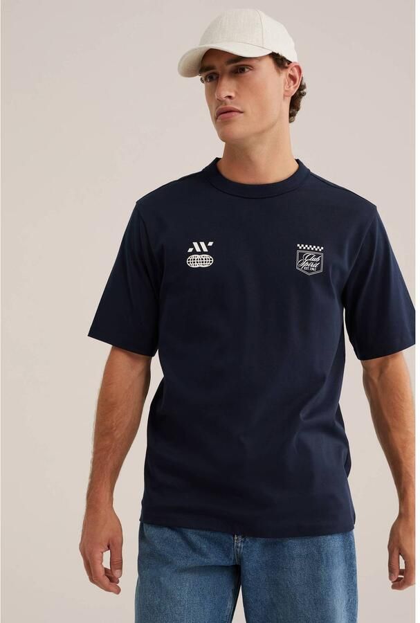 WE Fashion boxy T-shirt met print donkerblauw