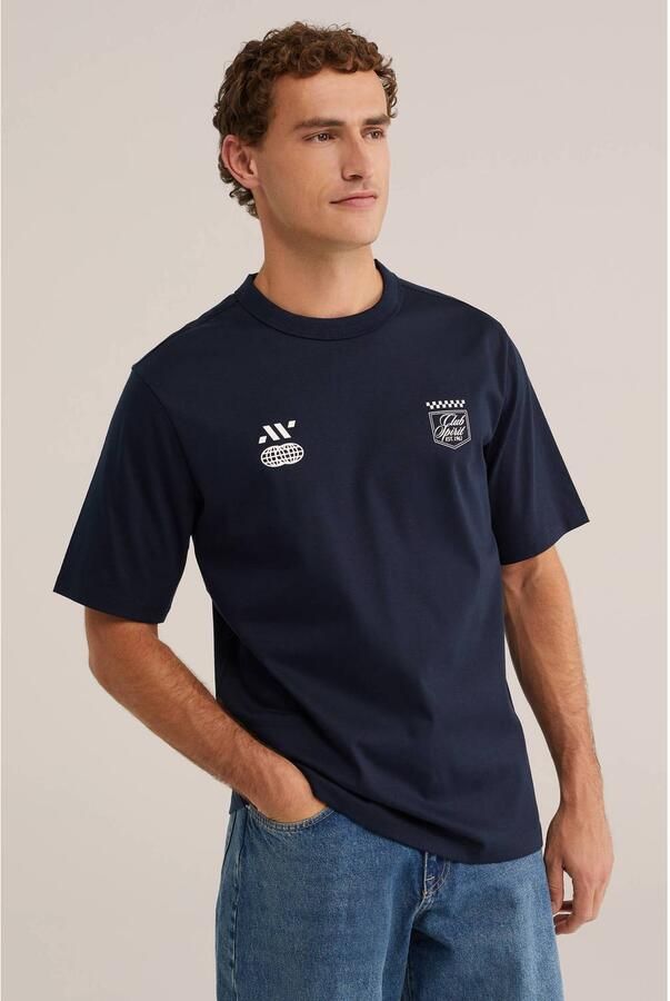 WE Fashion boxy T-shirt met print donkerblauw - Foto 3