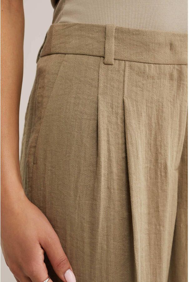 WE Fashion broek met wide leg en riemlussen beige - Foto 2