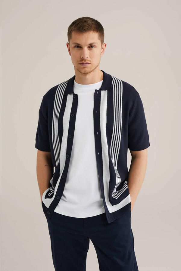 WE Fashion casual overhemd gebreid donkerblauw