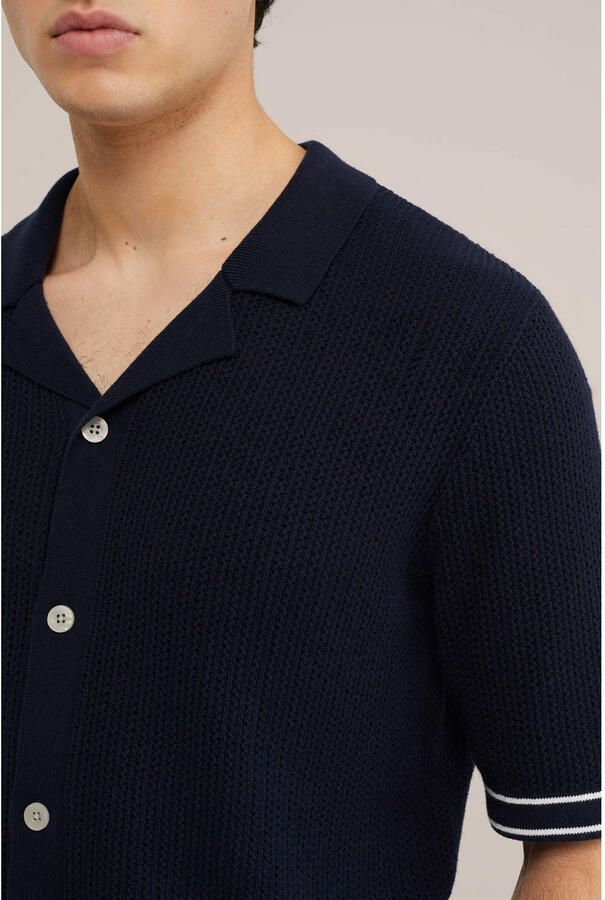 WE Fashion casual overhemd gebreid donkerblauw - Foto 2