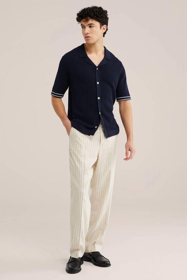 WE Fashion casual overhemd gebreid donkerblauw - Foto 3