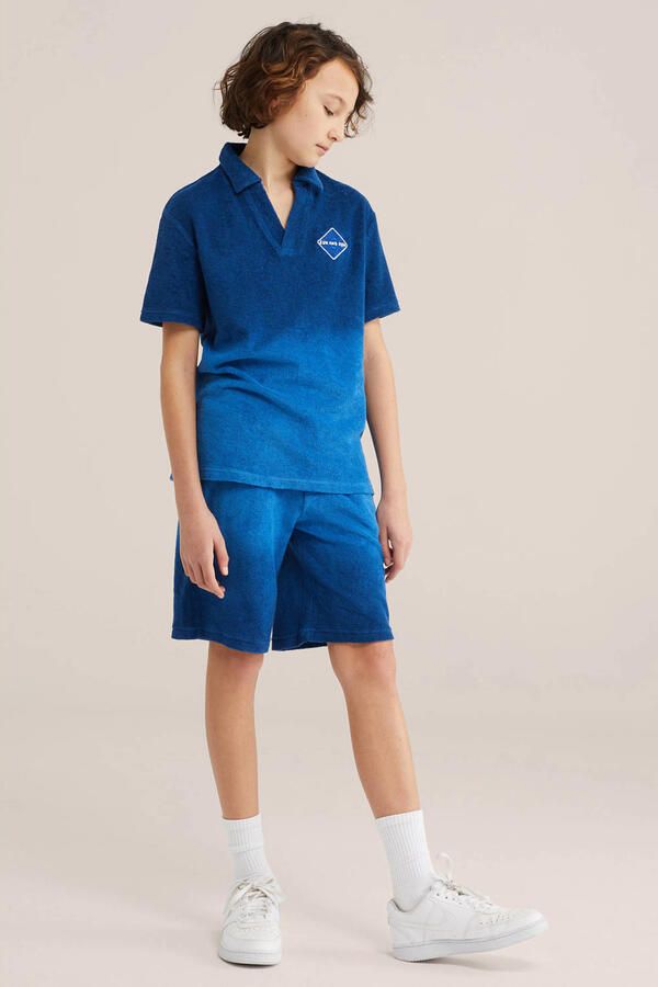 WE Fashion casual short blauw met textuur