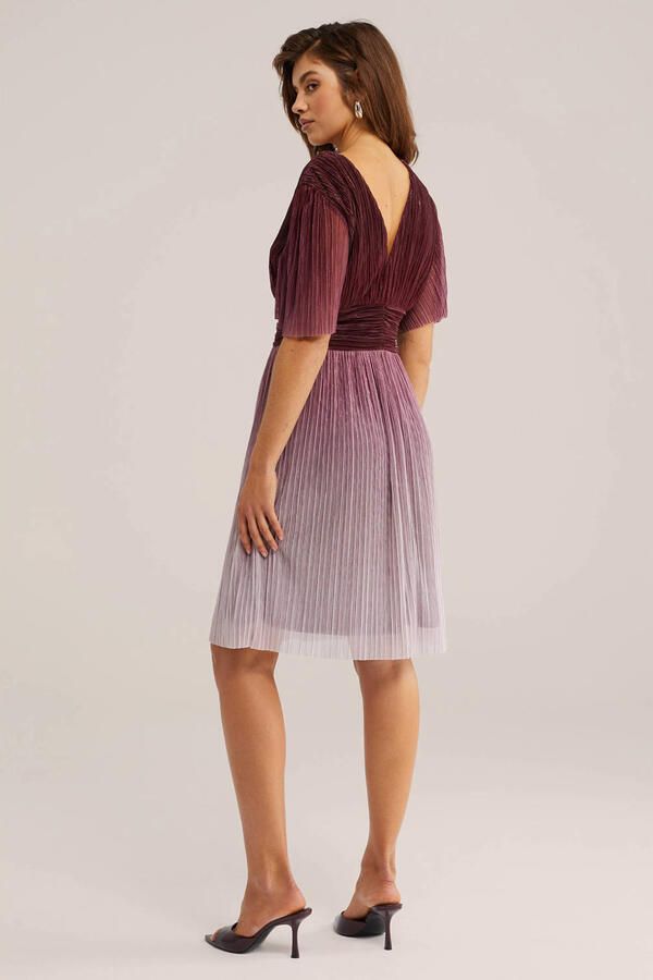 WE Fashion cocktailjurk met glitter donkerrood - Foto 3