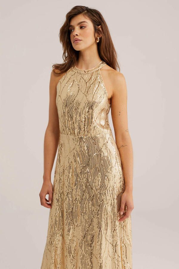 WE Fashion cocktailjurk met pailletten goud